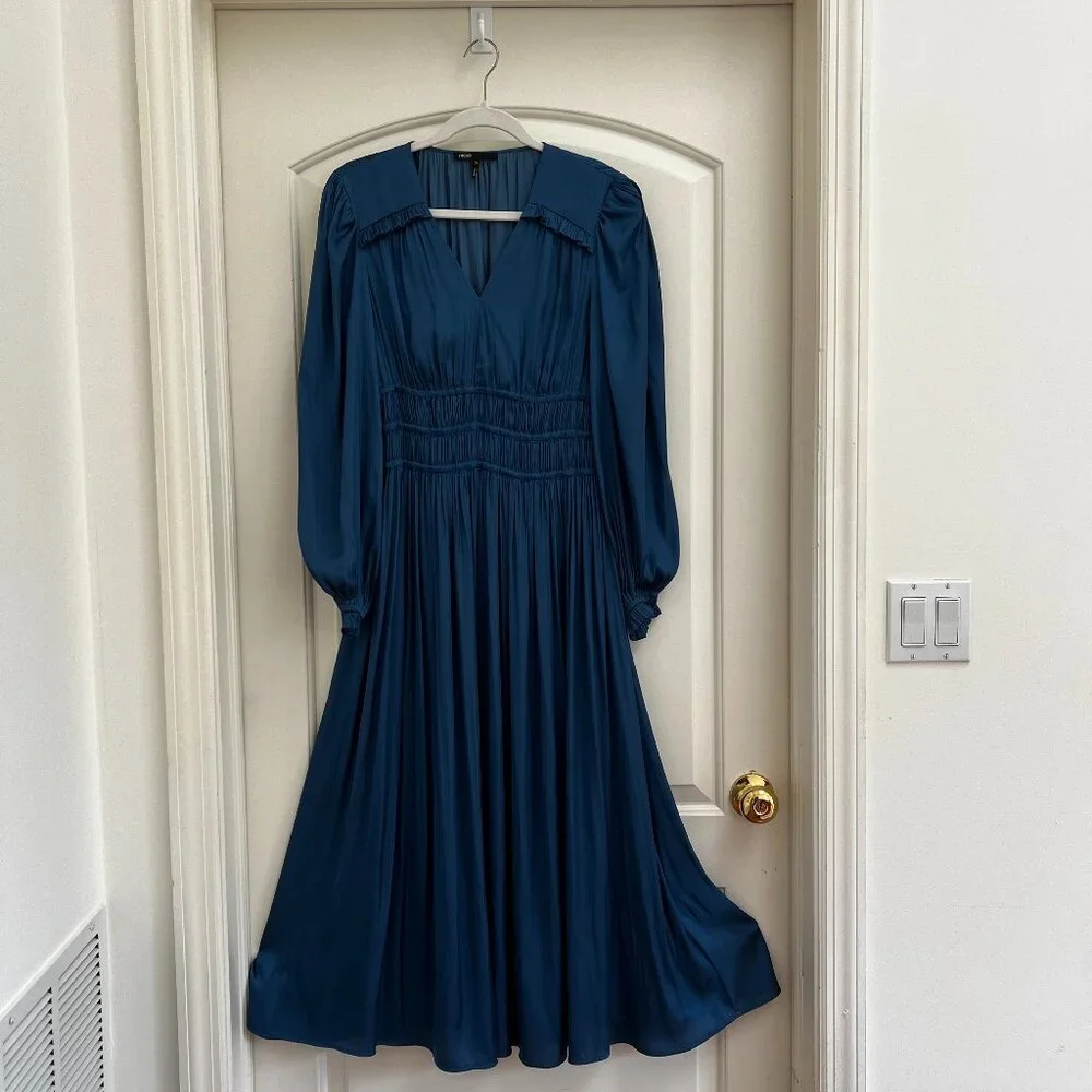 ***NEW*** MAJE Midi dress in ruffled satin - Picture 1 of 6